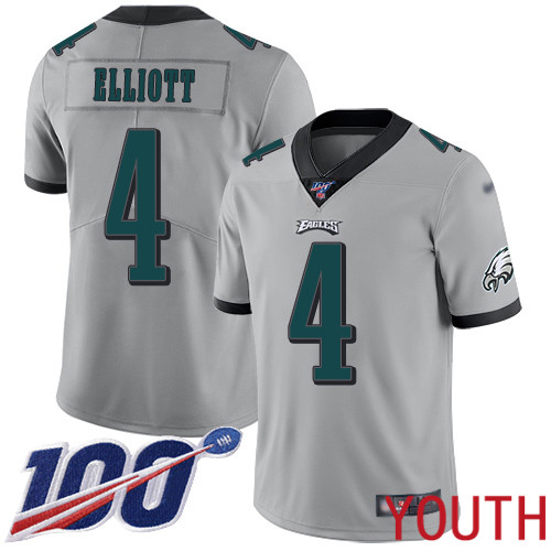 Youth Philadelphia Eagles #4 Jake Elliott Limited Silver Inverted Legend NFL Jersey 100th Season Football->youth nfl jersey->Youth Jersey